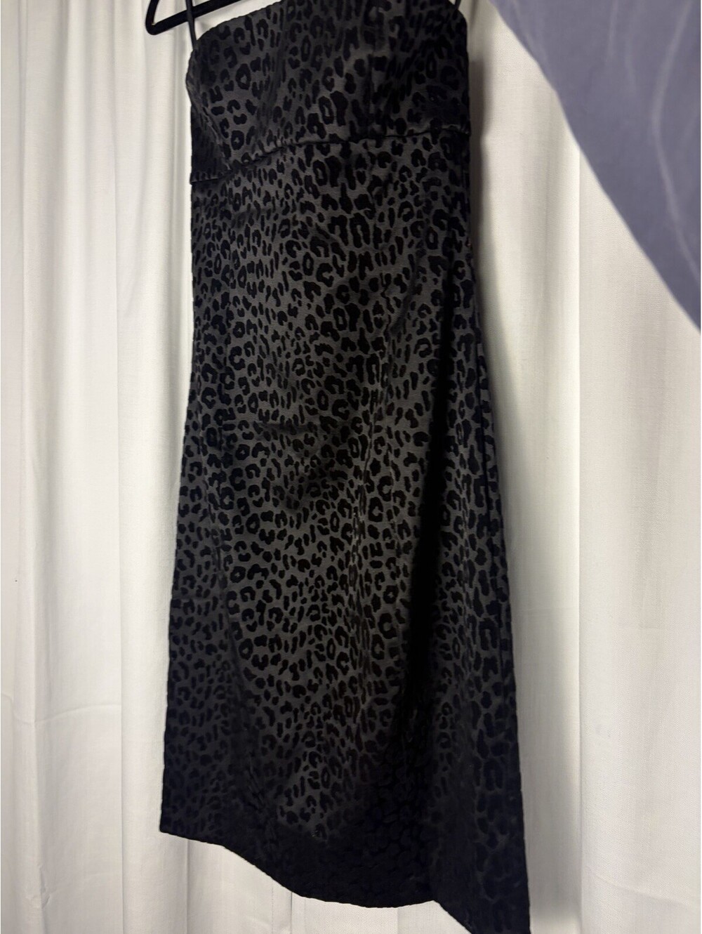 Vintage Y2K Guess Jeans Black Canvas Velvet Leopard Strapless Cocktail Dress SM